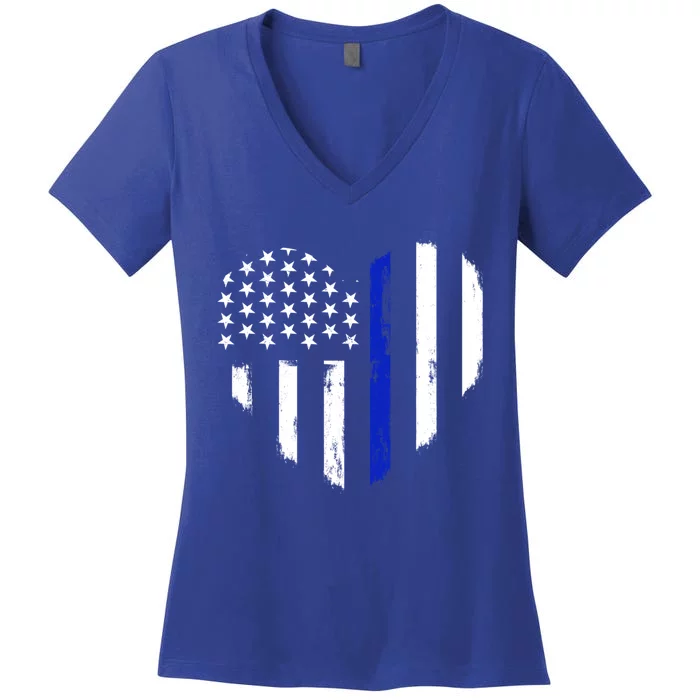 Thin Blue Line Heart Flag Police Officer Support Gift Women's V-Neck T-Shirt