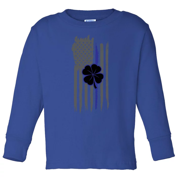 Thin Blue Line Police Irish Us Flag St Patricks Day Gift Toddler Long Sleeve Shirt