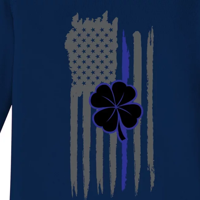 Thin Blue Line Police Irish Us Flag St Patricks Day Gift Baby Long Sleeve Bodysuit