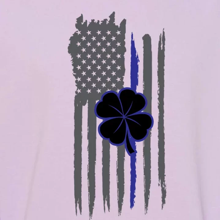 Thin Blue Line Police Irish Us Flag St Patricks Day Gift Garment-Dyed Sweatshirt