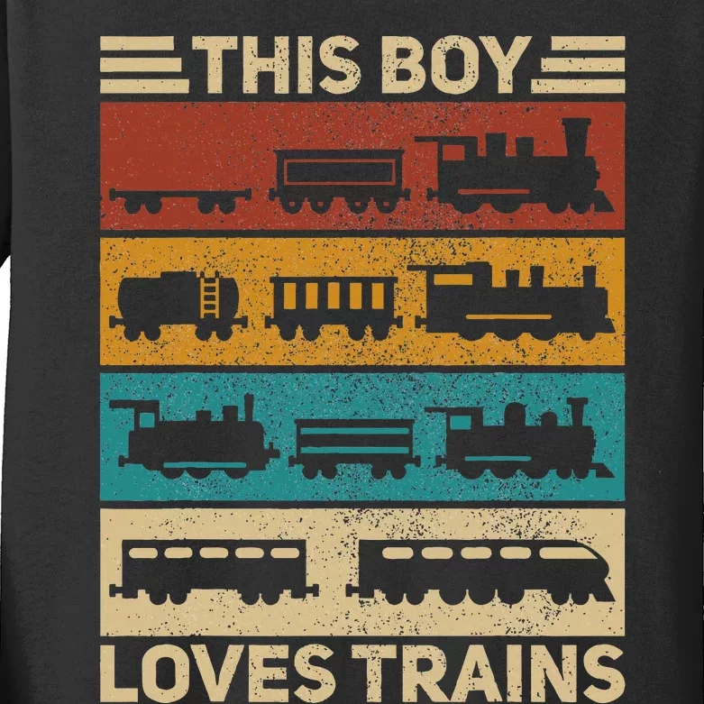 This Boy Loves Trains Lover Wagon Train Kids Long Sleeve Shirt