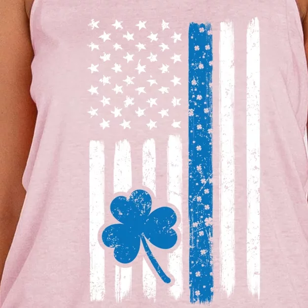 Thin Blue Line St Patrick's Day Gift Police Cop Usa Flag Cool Gift Women's Knotted Racerback Tank