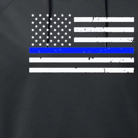 Thin Blue Line American Flag Police Hoodie Performance Fleece Hoodie