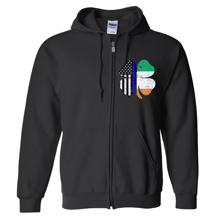 Thin Blue Line American Irish St Patricks Day Full Zip Hoodie