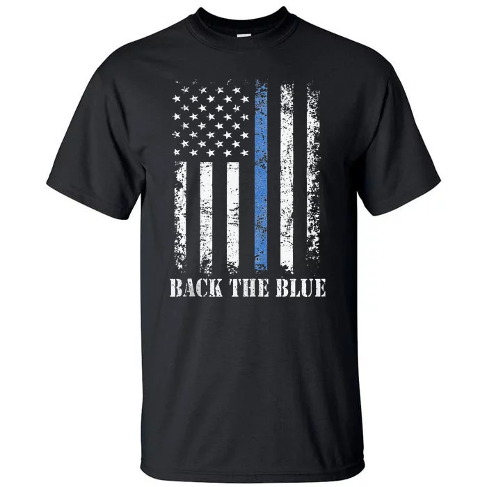 Thin Blue Line Back The Blue American Flag Police Support Tall T-Shirt