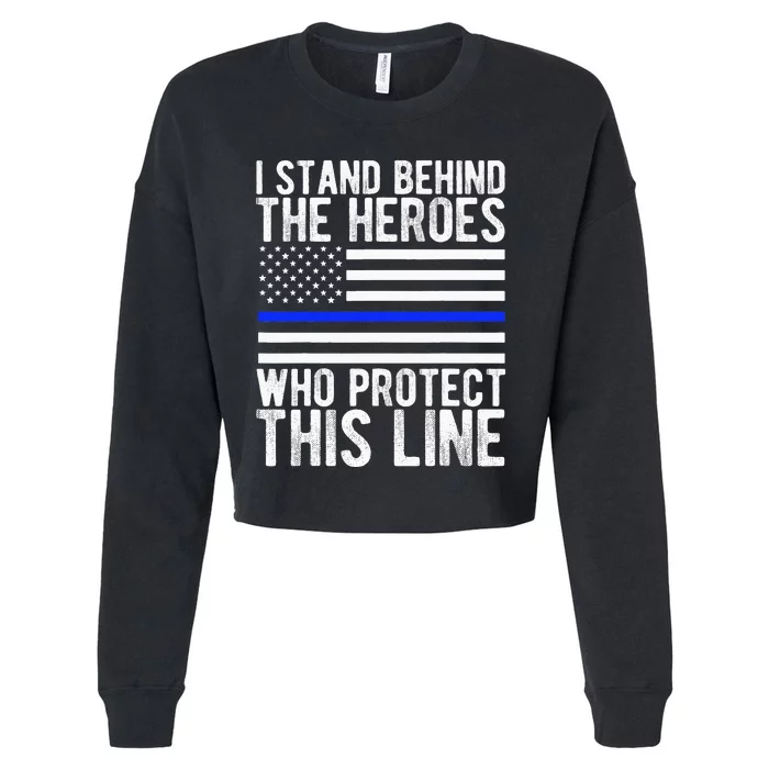 Thin Blue Line Flag Police Hero Law Enforcement Support Cropped Pullover Crew