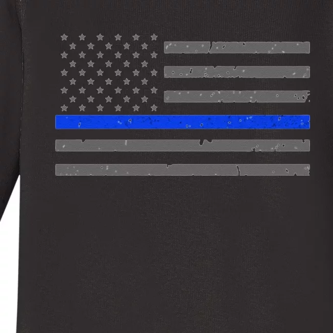 Thin Blue Line Flag Hoodie For Police Officers Baby Long Sleeve Bodysuit