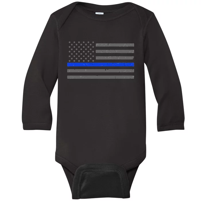 Thin Blue Line Flag Hoodie For Police Officers Baby Long Sleeve Bodysuit