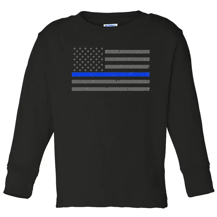 Thin Blue Line Flag Hoodie For Police Officers Toddler Long Sleeve Shirt