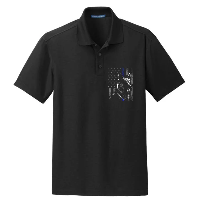 Thin Blue Line Flag K9 German Shepherd Police Dog Gift Men Dry Zone Grid Performance Polo