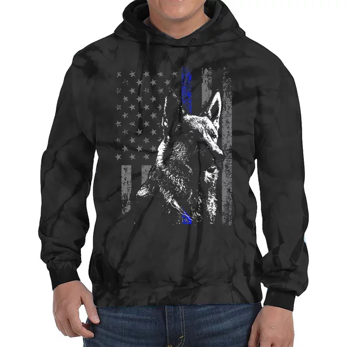 Thin Blue Line Flag K9 German Shepherd Police Dog Gift Men Tie Dye Hoodie