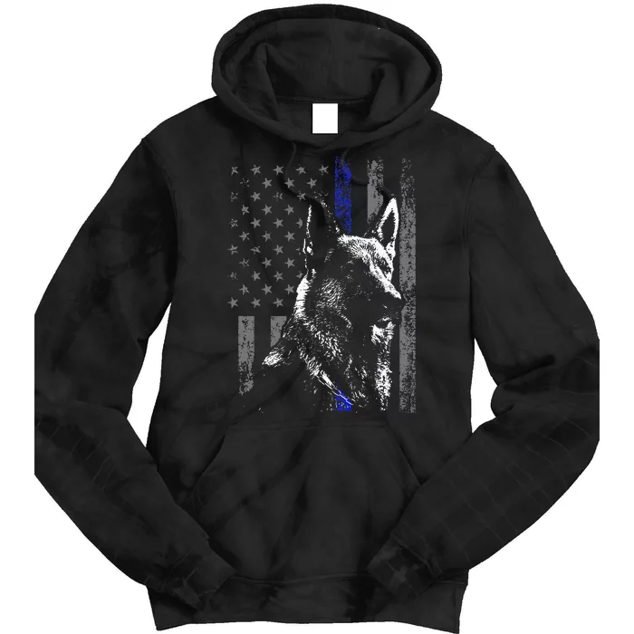 Thin Blue Line Flag K9 German Shepherd Police Dog Gift Men Tie Dye Hoodie