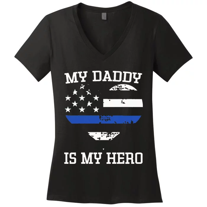 Thin Blue Line Heart Flag Police Officer Support Women's V-Neck T-Shirt