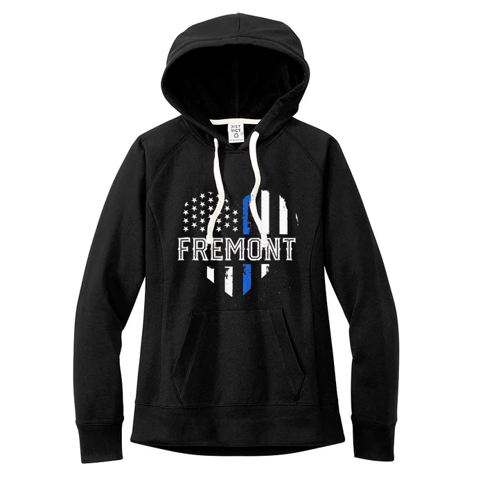 Thin Blue Line Heart Fremont CA Police Officer Patriotic Women's Fleece Hoodie