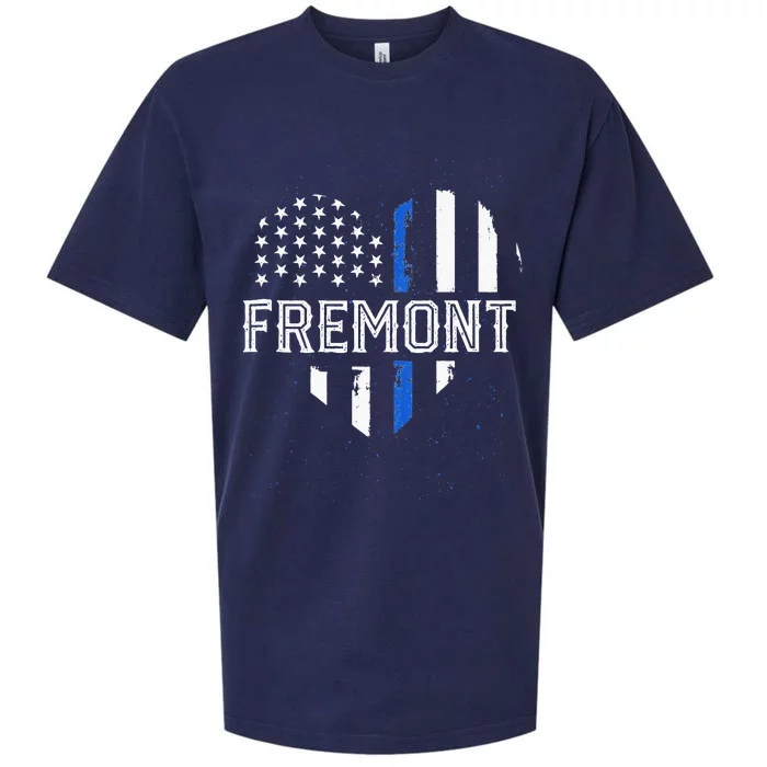 Thin Blue Line Heart Fremont CA Police Officer Patriotic Sueded Cloud Jersey T-Shirt