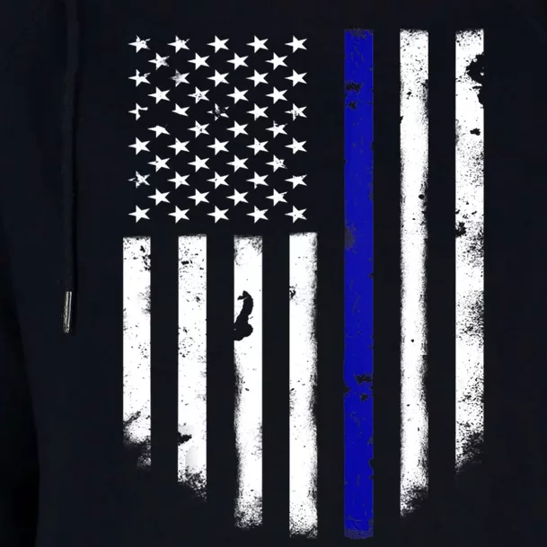 Thin Blue Line American Flag Shirt Cool Police Support Tee Womens Funnel Neck Pullover Hood