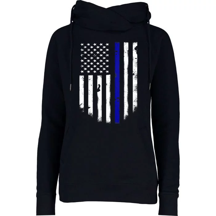 Thin Blue Line American Flag Shirt Cool Police Support Tee Womens Funnel Neck Pullover Hood