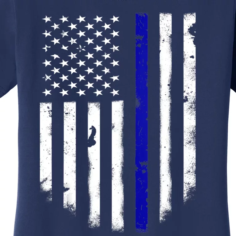 Thin Blue Line American Flag Shirt Cool Police Support Tee Women's T-Shirt