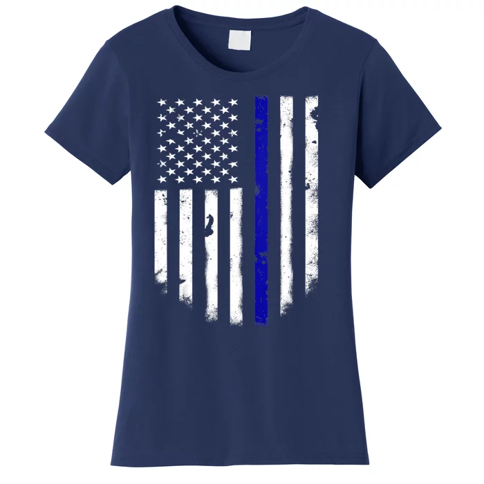 Thin Blue Line American Flag Shirt Cool Police Support Tee Women's T-Shirt