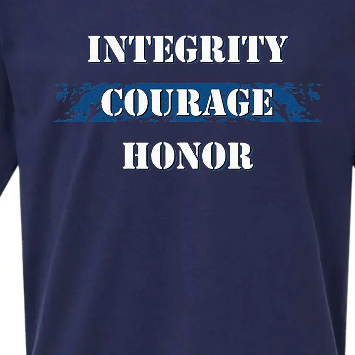 Thin Blue Line Integrity Courage Honor I Police Sueded Cloud Jersey T-Shirt