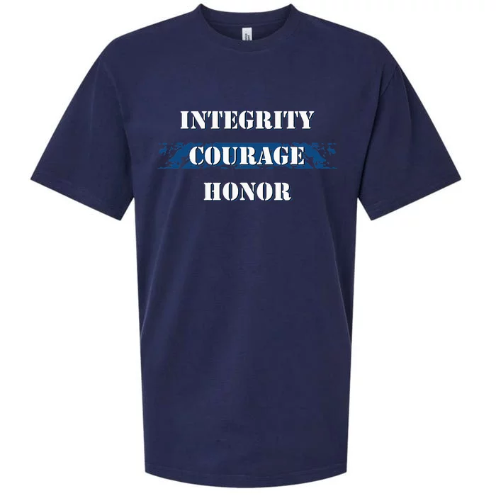 Thin Blue Line Integrity Courage Honor I Police Sueded Cloud Jersey T-Shirt