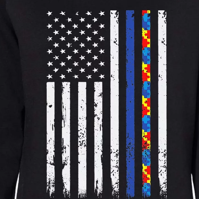 Thin Blue Line Police Support Autism 4th July Mom Dad Flag Womens California Wash Sweatshirt