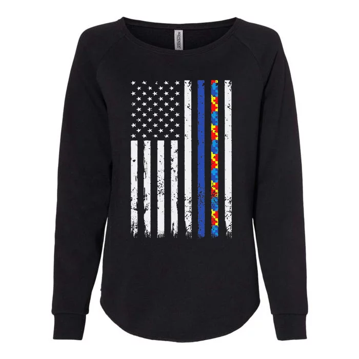 Thin Blue Line Police Support Autism 4th July Mom Dad Flag Womens California Wash Sweatshirt