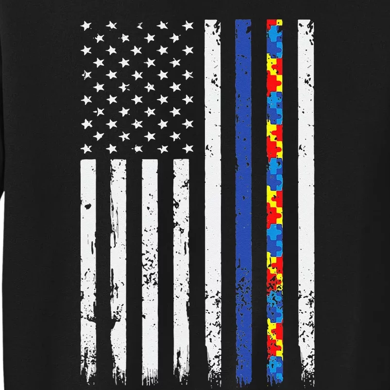 Thin Blue Line Police Support Autism 4th July Mom Dad Flag Tall Sweatshirt