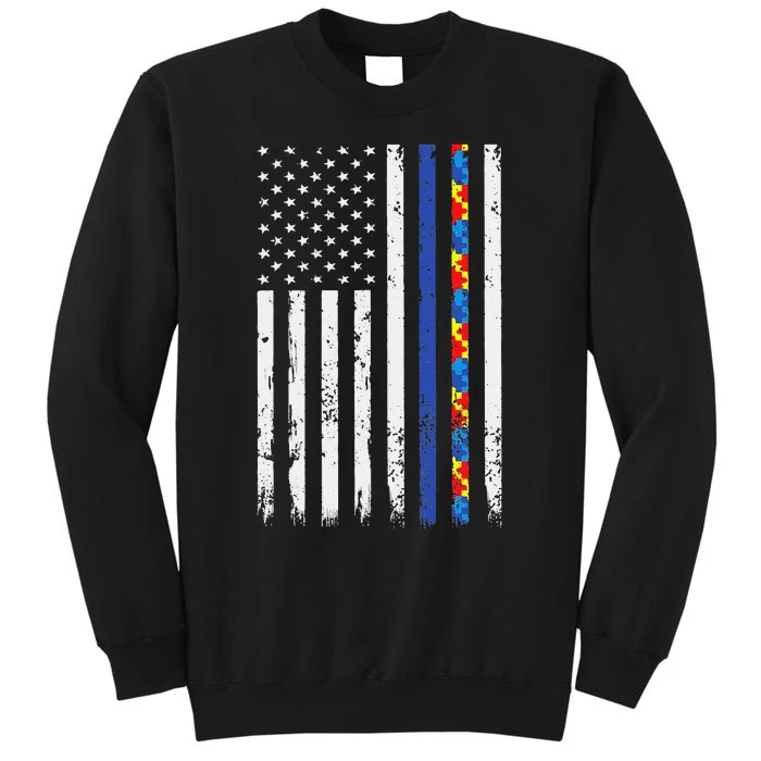 Thin Blue Line Police Support Autism 4th July Mom Dad Flag Tall Sweatshirt