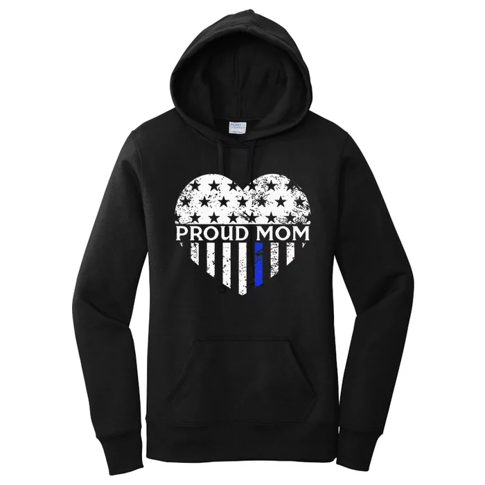 Thin Blue Line Heart Proud Police Mom Pro Law Enforcement Women's Pullover Hoodie