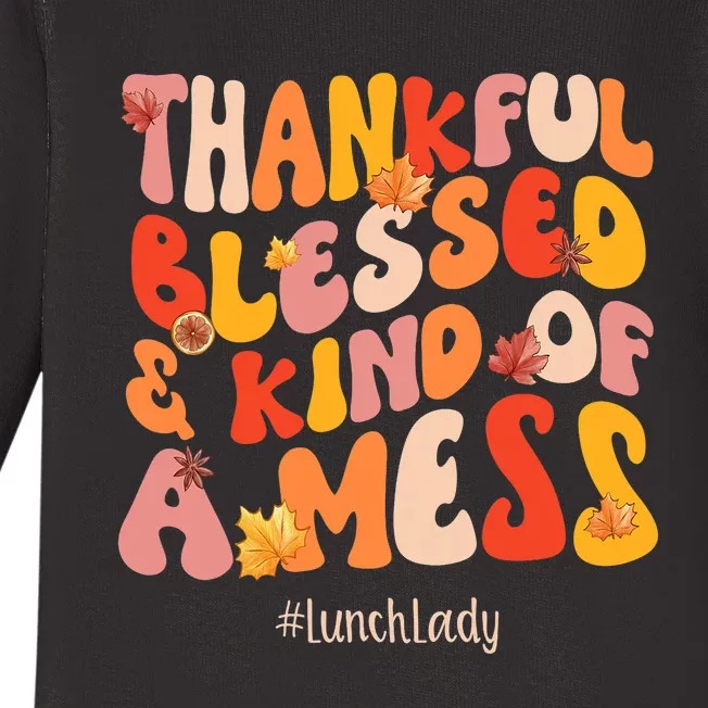 Thankful Blessed Lunch Lady Fall Vibes Thanksgiving Baby Long Sleeve Bodysuit