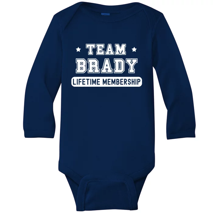 Team Brady Lifetime Membership Funny Baby Long Sleeve Bodysuit