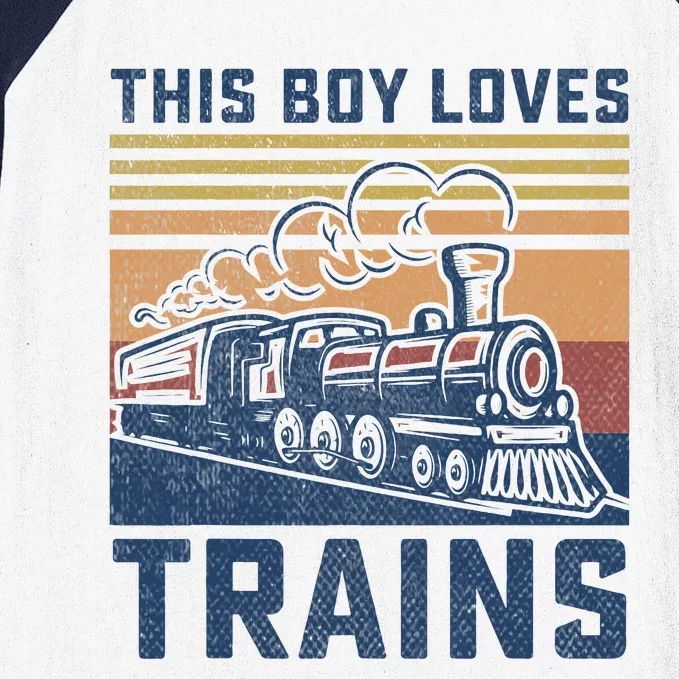 This Boy Loves Trains Trains Lovers Baseball Sleeve Shirt