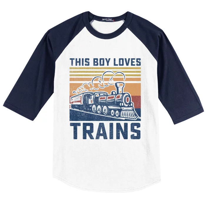 This Boy Loves Trains Trains Lovers Baseball Sleeve Shirt