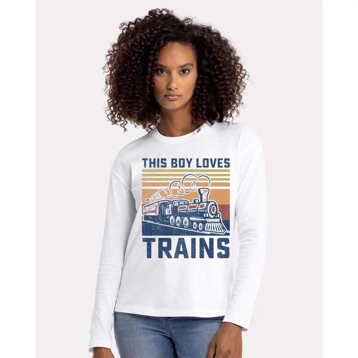 This Boy Loves Trains Trains Lovers Womens Cotton Relaxed Long Sleeve T-Shirt