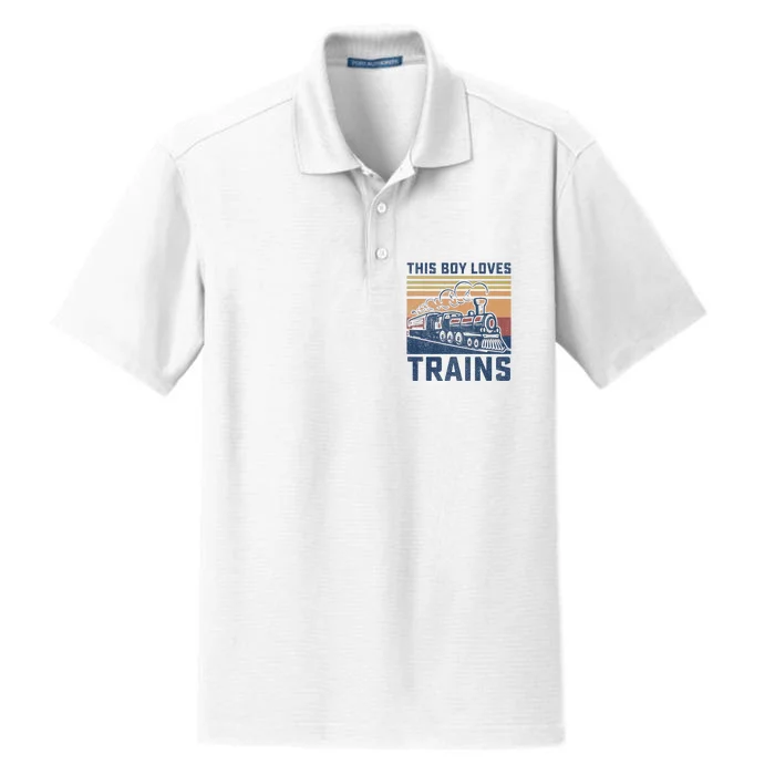 This Boy Loves Trains Trains Lovers Dry Zone Grid Performance Polo