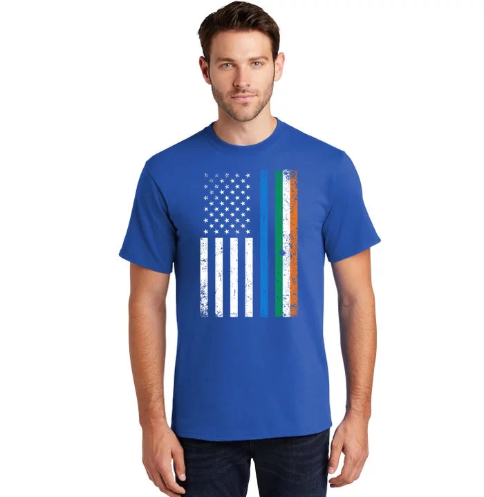 Thin Blue Line Irish American Flag Police Officer Gift Tall T-Shirt