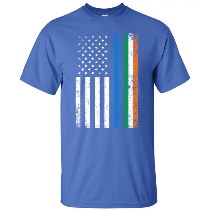 Thin Blue Line Irish American Flag Police Officer Gift Tall T-Shirt