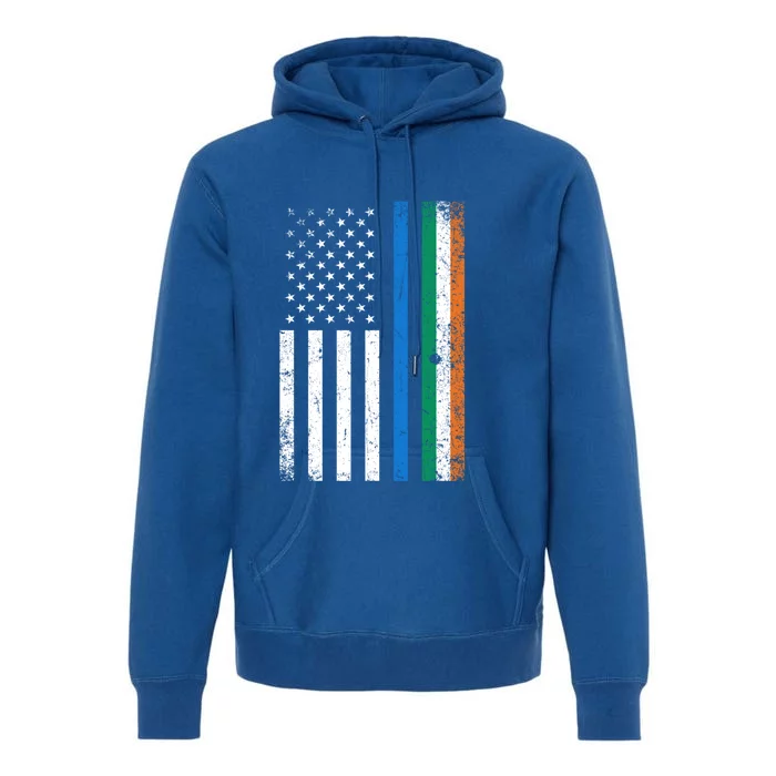 Thin Blue Line Irish American Flag Police Officer Gift Premium Hoodie