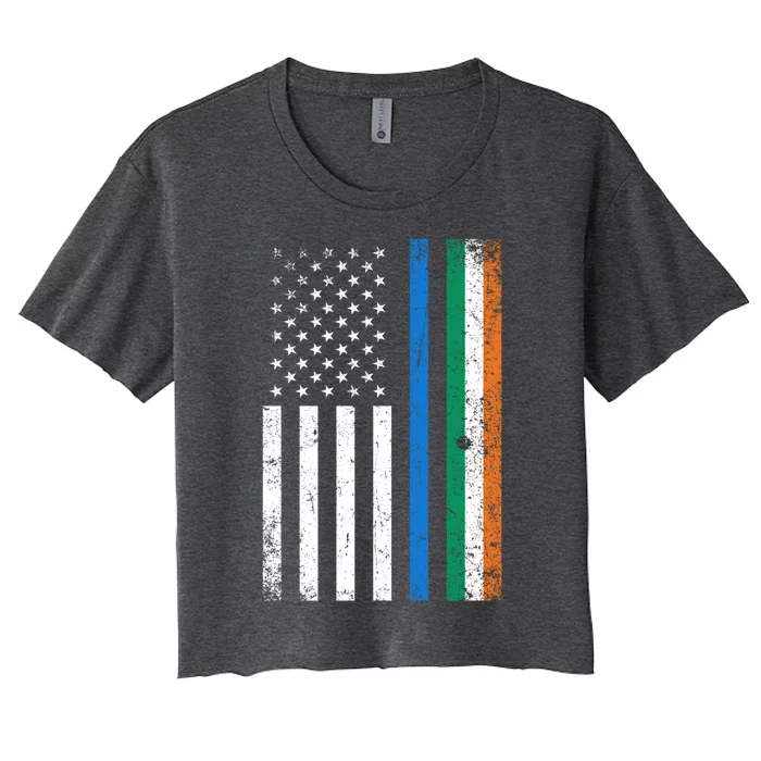 Thin Blue Line Irish American Flag Police Officer Gift Women's Crop Top Tee