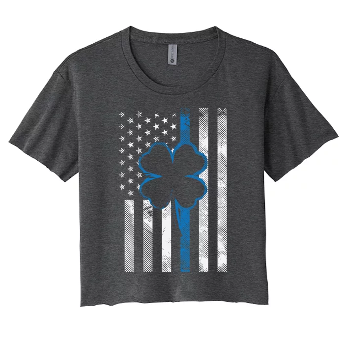 Thin Blue Line Le Cop Police Irish Us Flag St Patricks Day Gift Women's Crop Top Tee