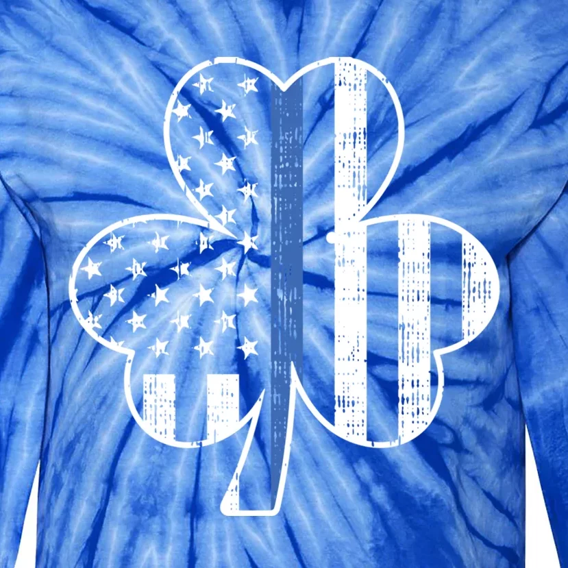 Thin Blue Line Shamrock Cool Gift St Patricks Day Police Gift Tie-Dye Long Sleeve Shirt