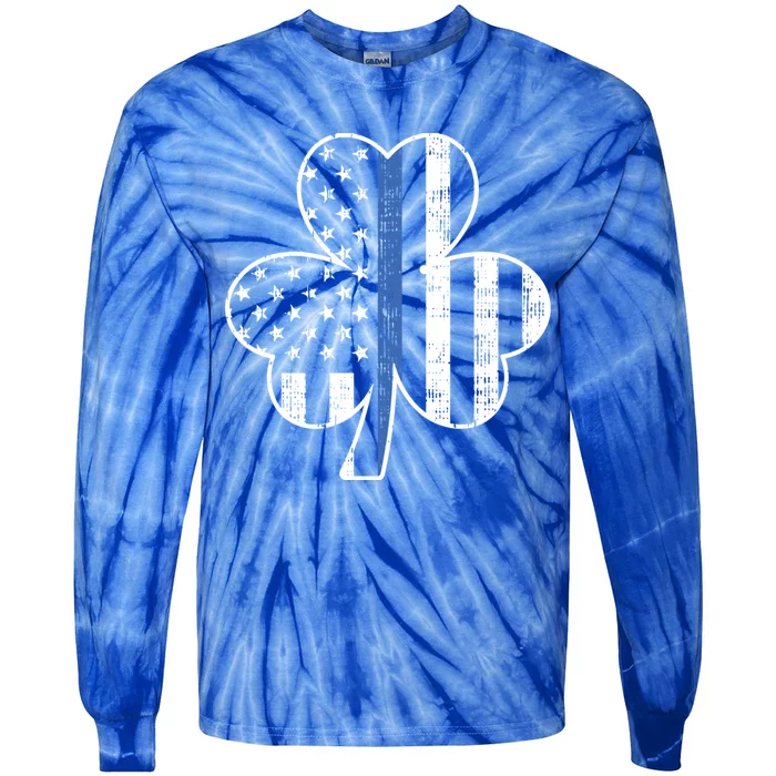 Thin Blue Line Shamrock Cool Gift St Patricks Day Police Gift Tie-Dye Long Sleeve Shirt