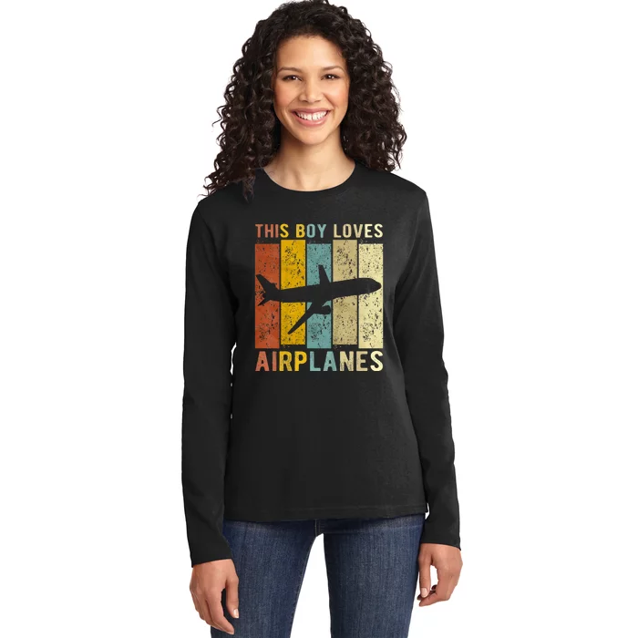 This Boy Loves Airplanes Airplane Ladies Long Sleeve Shirt