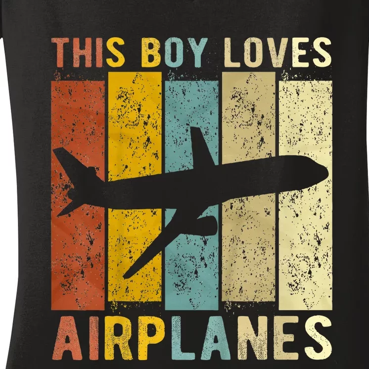 This Boy Loves Airplanes Airplane Women's V-Neck T-Shirt