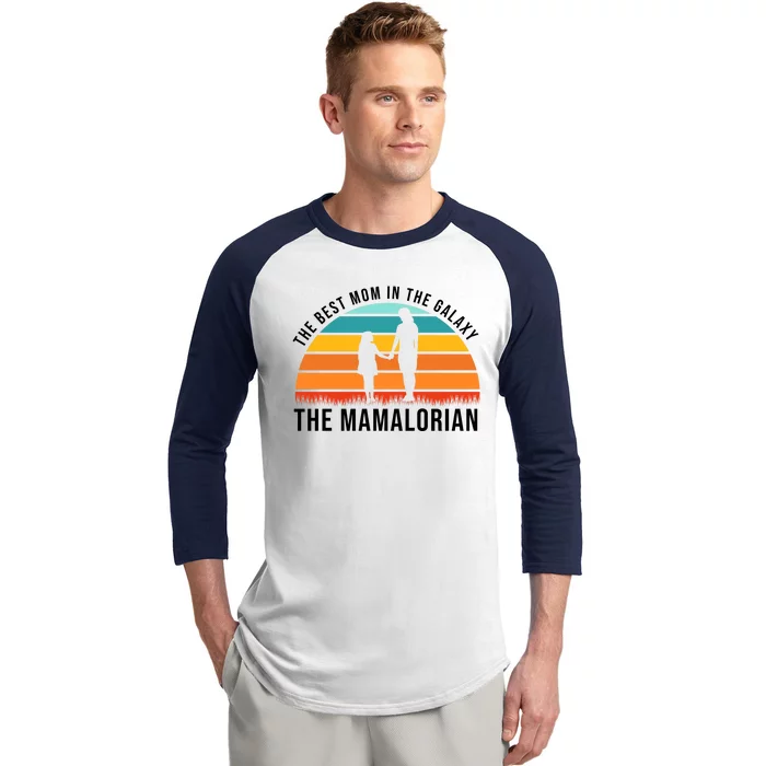 The Best Mom In The Galaxy The Mamalorian Retro Sunset Baseball Sleeve Shirt