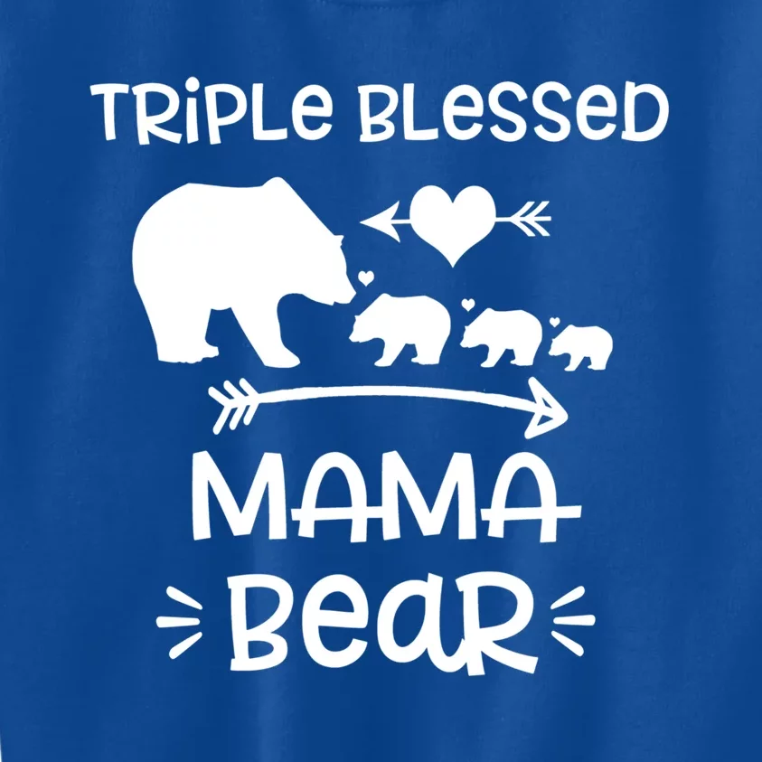 Triple Blessed Mama Bear Funny Gift Moms With Three Gift Kids Sweatshirt