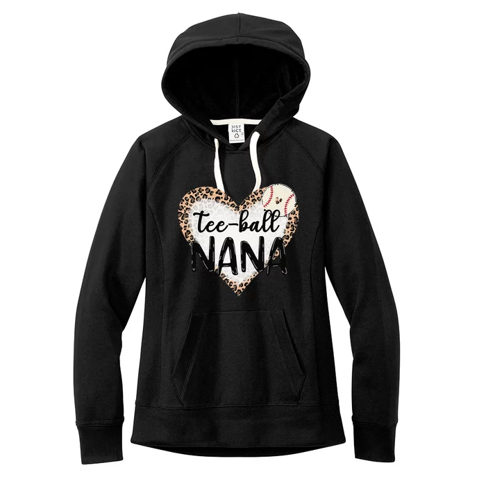 Tee Ball Nana Leopard Print Heart Ball Mom Mother's Day Women's Fleece Hoodie