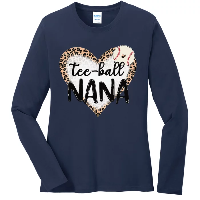 Tee Ball Nana Leopard Print Heart Ball Mom Mother's Day Ladies Long Sleeve Shirt