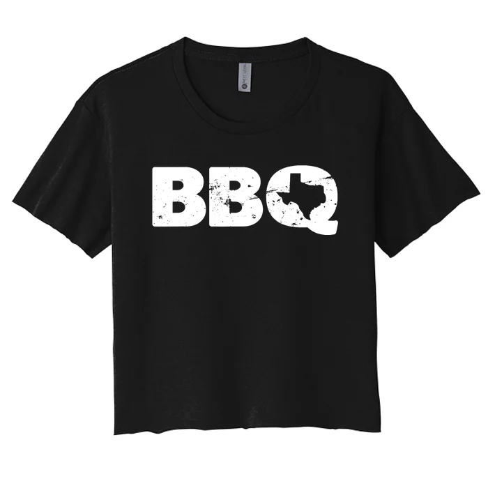 Texas BBQ novelty Texas Barbecue and Map vintage BBQ Women's Crop Top Tee